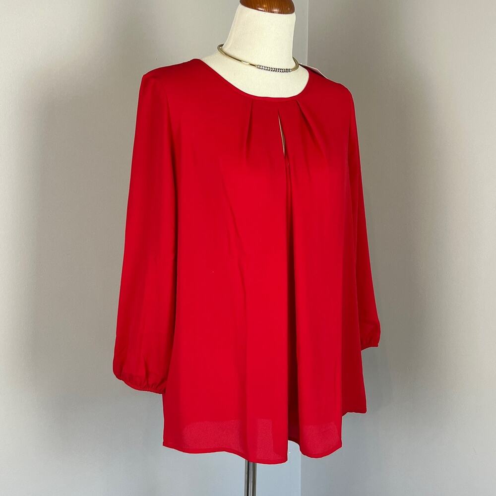 Blouse Pleione red holiday 3/4 sleeve cutout M